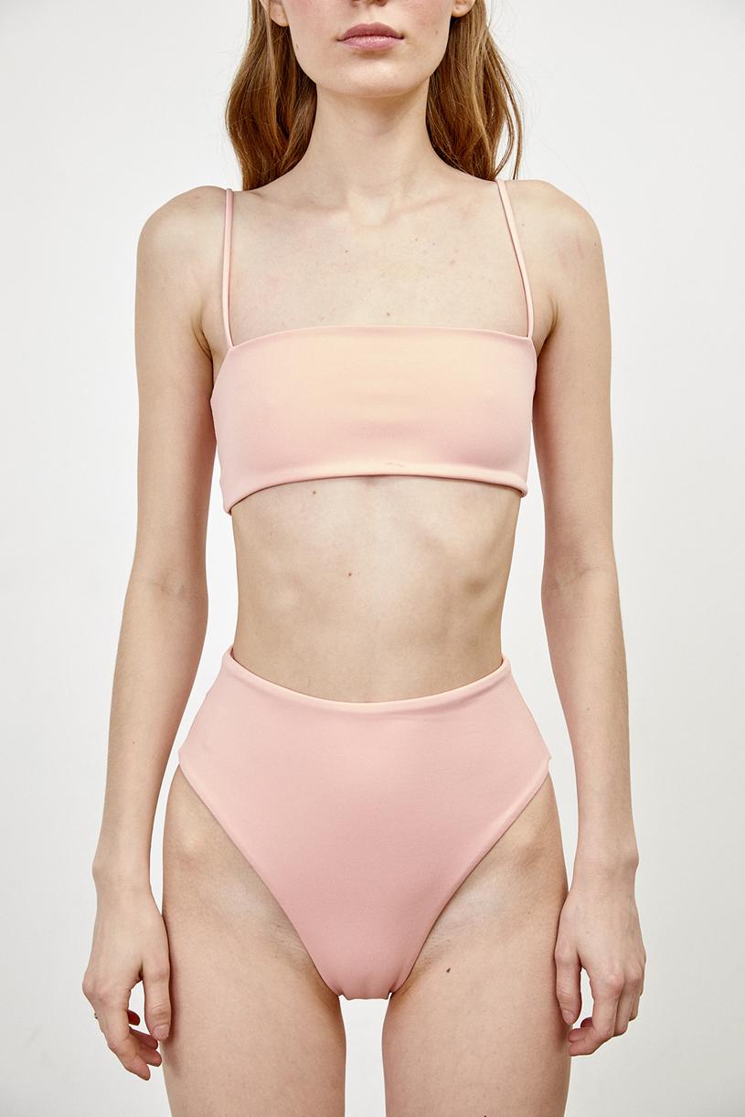 Pink Cord Strapped Bandage Bikini Top