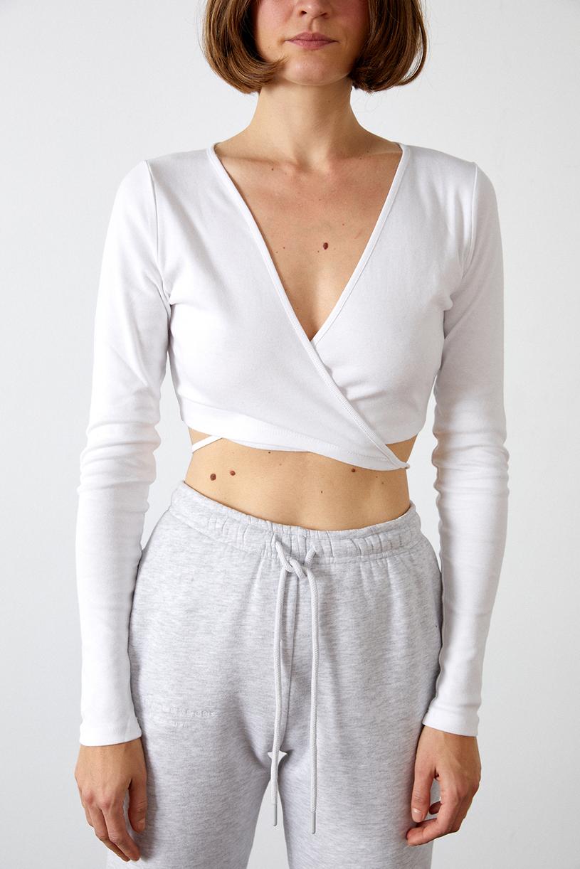 White Long Sleeve Double Breasted Cotton Croptop