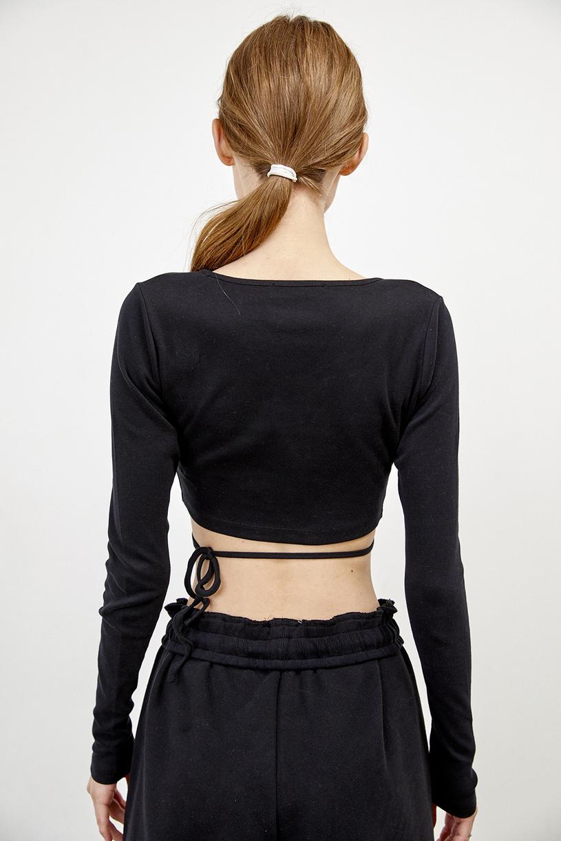 Black Long Sleeve Double Breasted Cotton Croptop