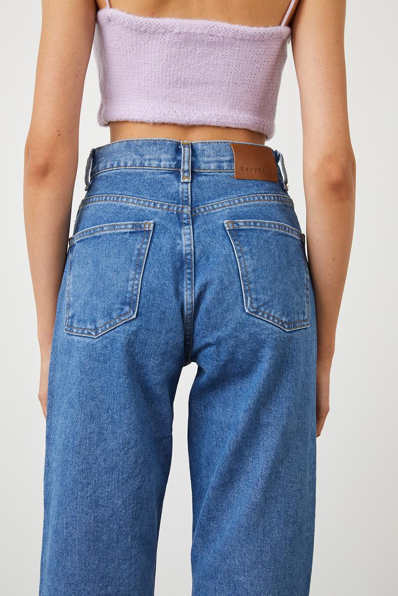 Koyu Mavi Yüksek Bel Straight Fit Jean