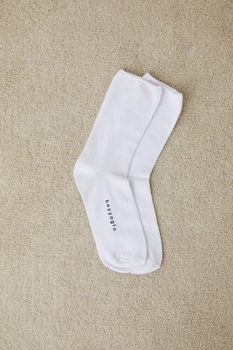 Beyaz Baskılı Çorap
