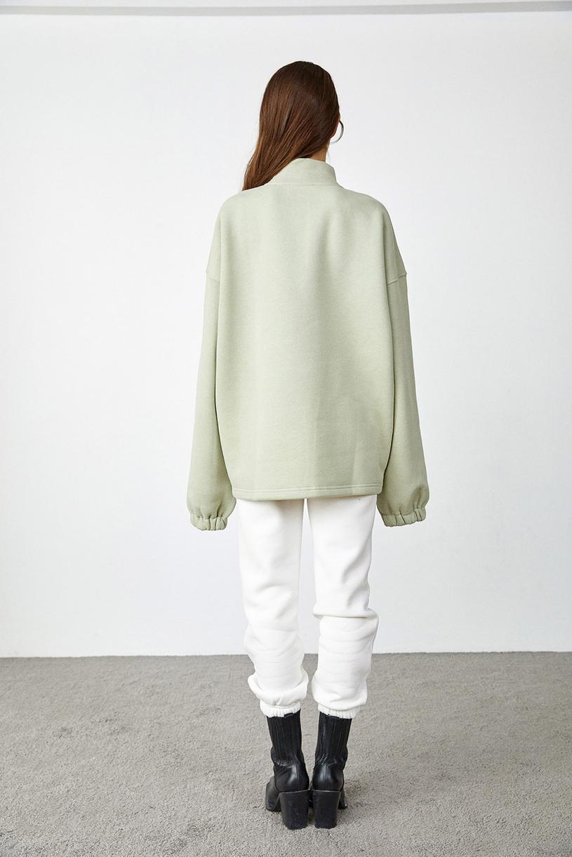Soft Yeşil Dik Yakalı Oversize Sweatshirt