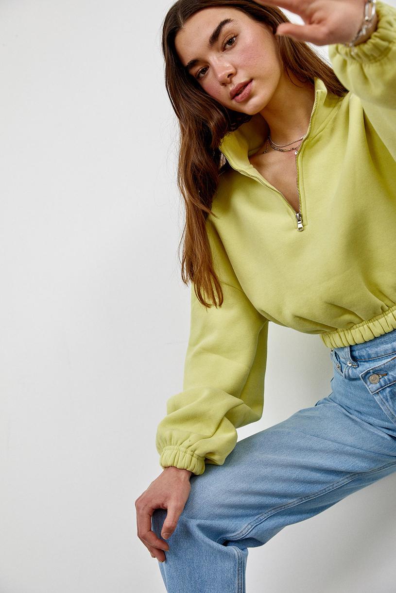 Lime Vertıcal Collar Rubber Crop Sweatshirt