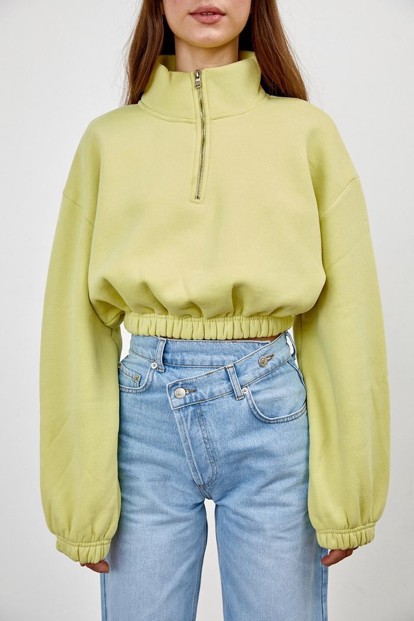 Lime Vertıcal Collar Rubber Crop Sweatshirt
