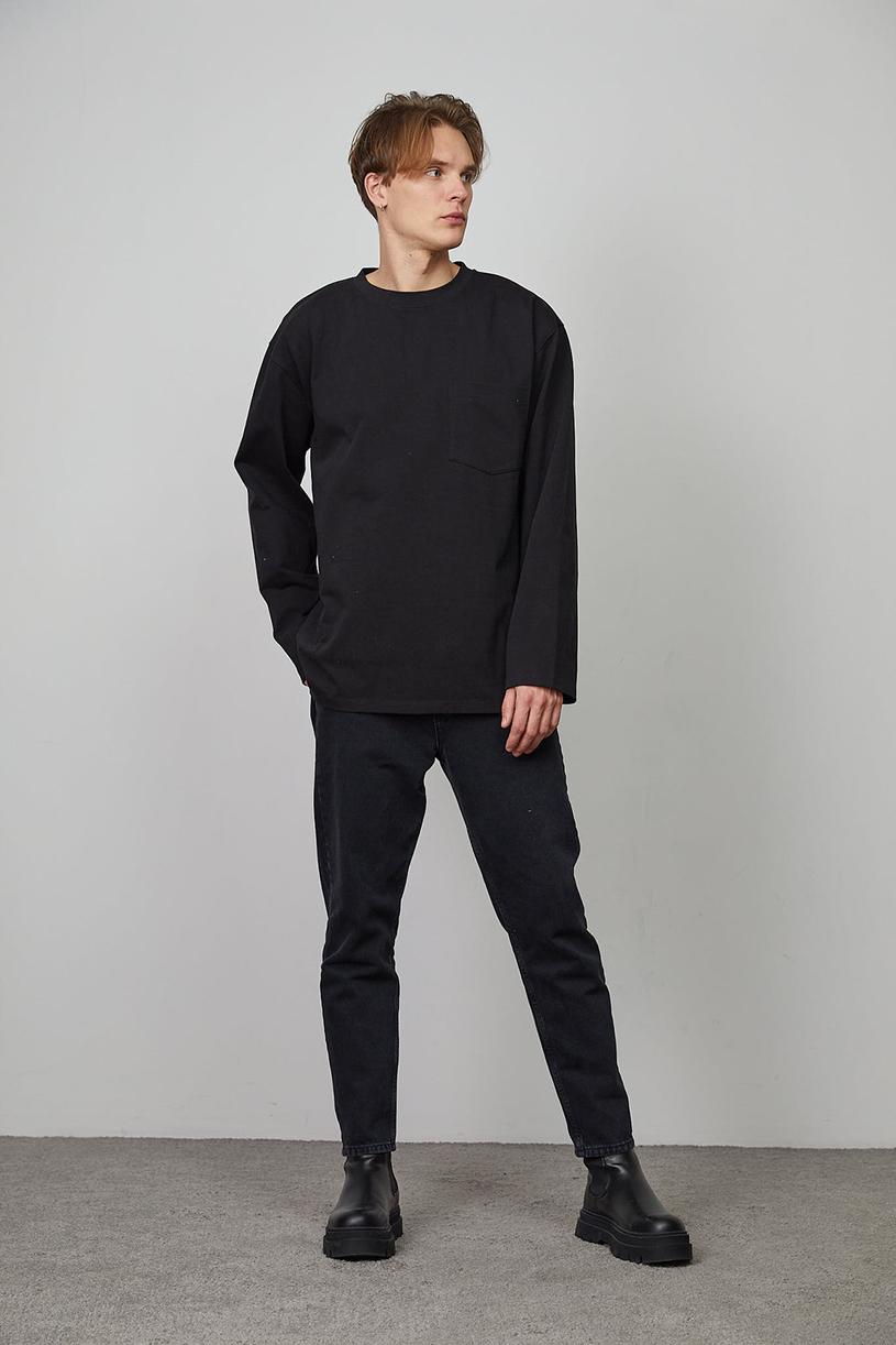 Black Sıngle Pocket Long Sleeve T-shirt