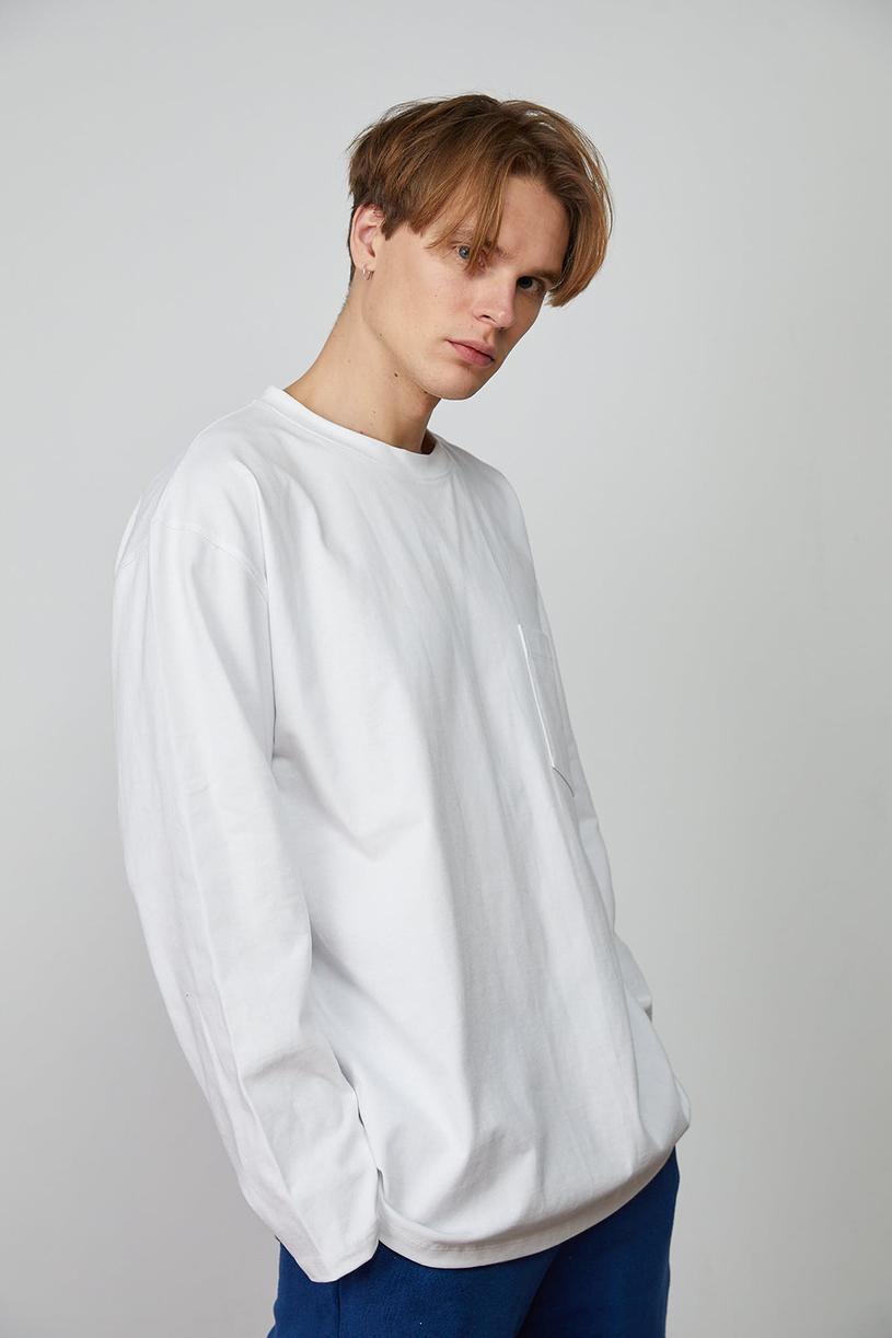 White Sıngle Pocket Long Sleeve T-shirt