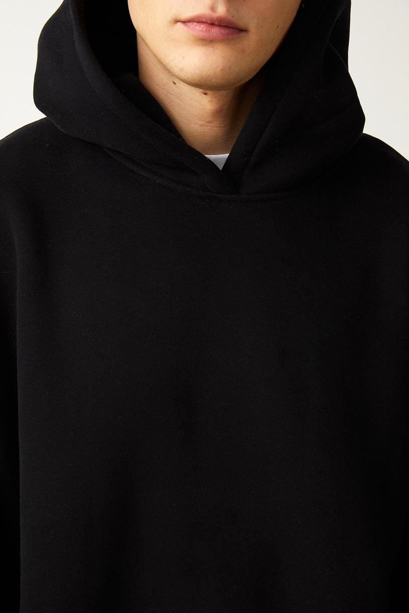 Siyah Basic Kapüşonlu Sweatshirt