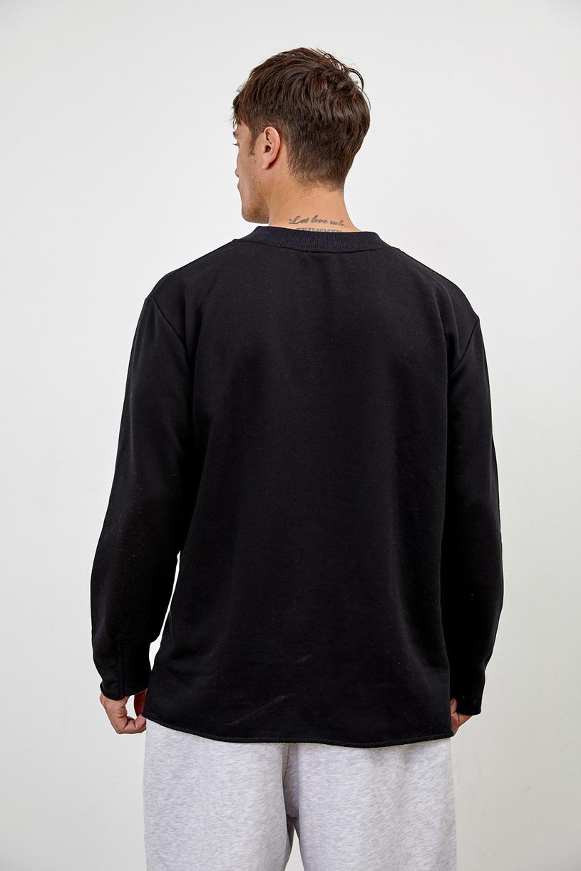 Siyah Pis Dikişli Oversize Sweatshirt