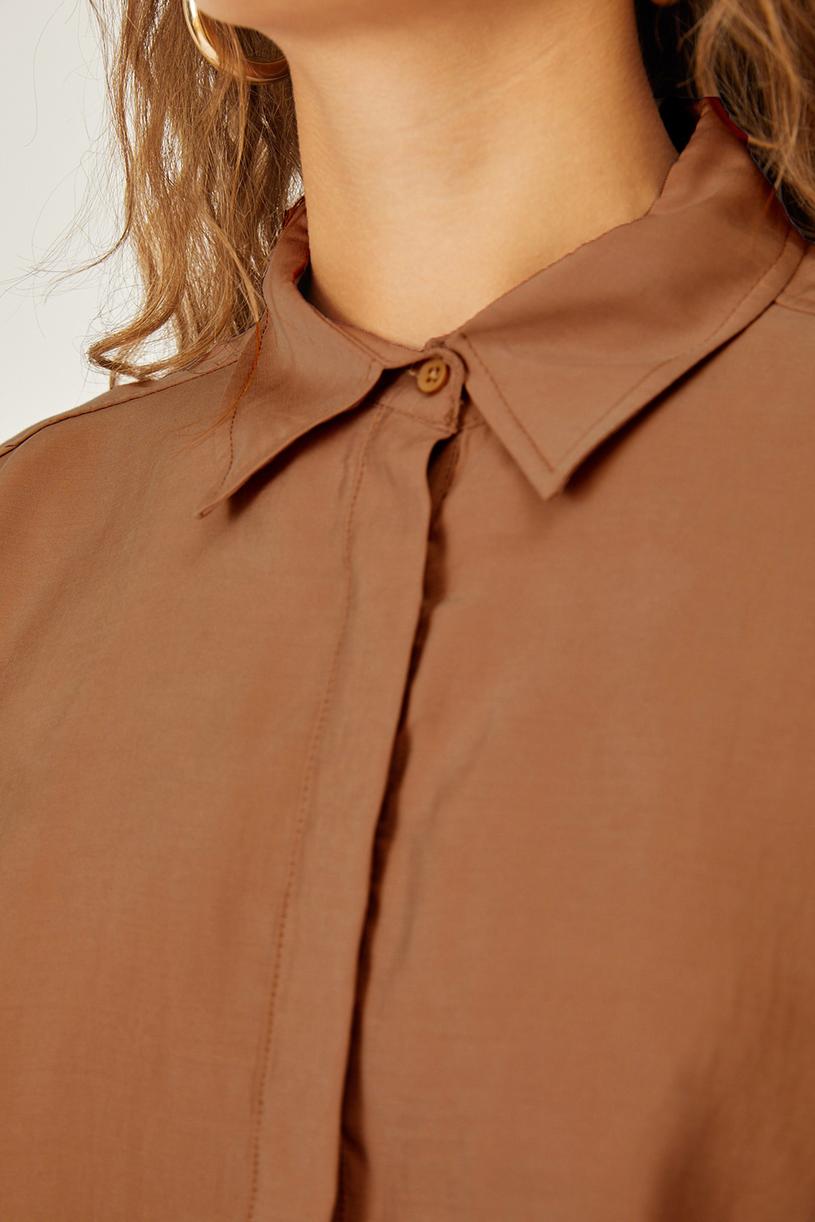 Kahverengi Oversize Modal Gömlek
