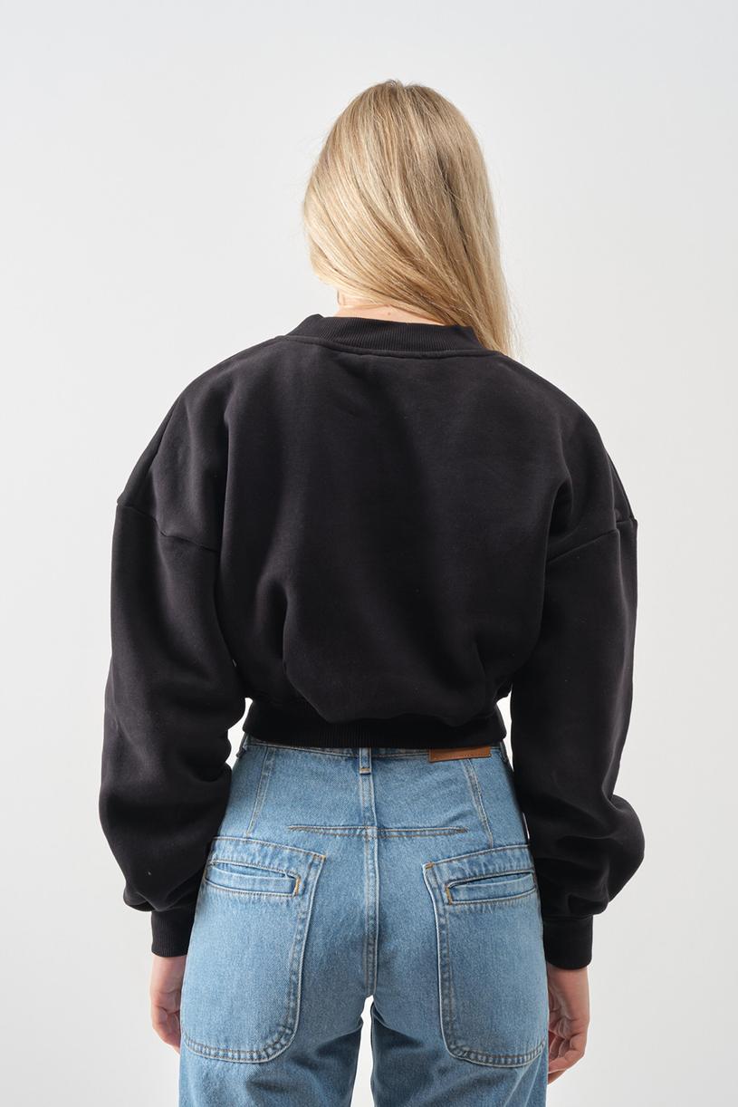 Siyah Basic Crop Sweatshirt