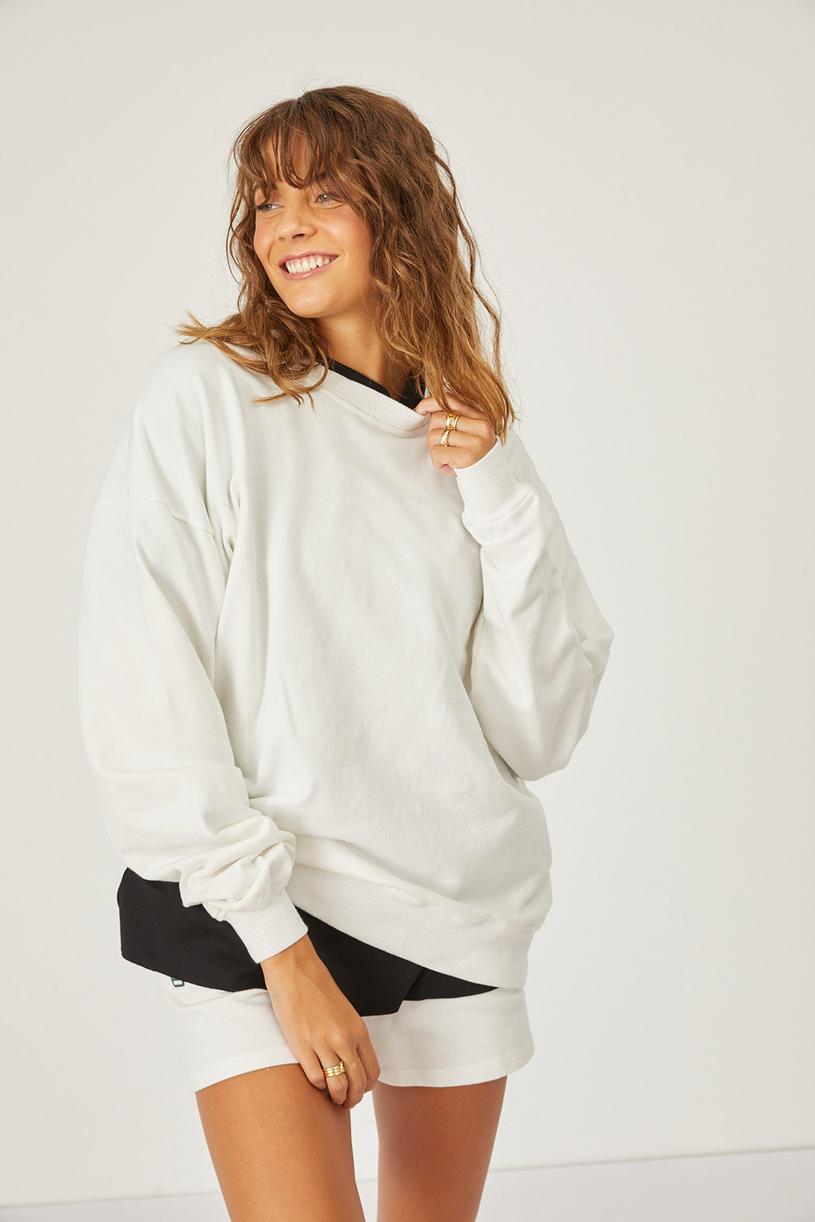 Beyaz Oversize Basic Sweatshirt