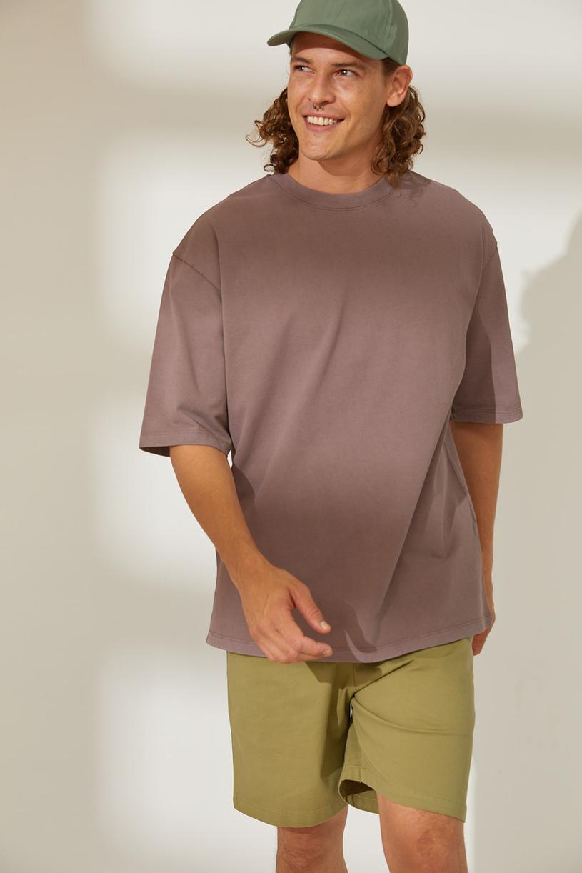 Kahverengi Soluk Efektli Kompakt T-shirt