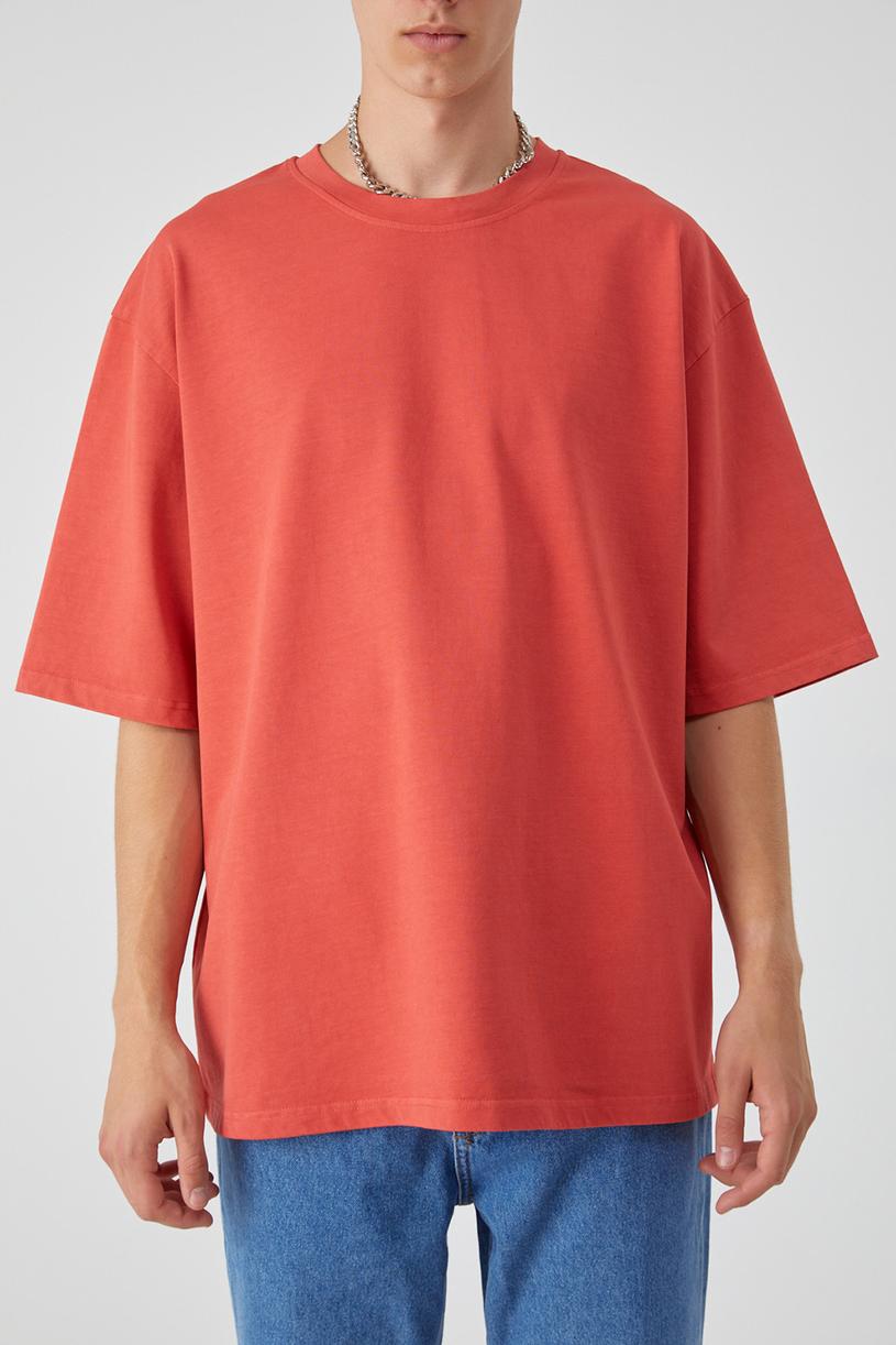 Soluk Kırmızı Yıkamalı Kompakt Tshirt