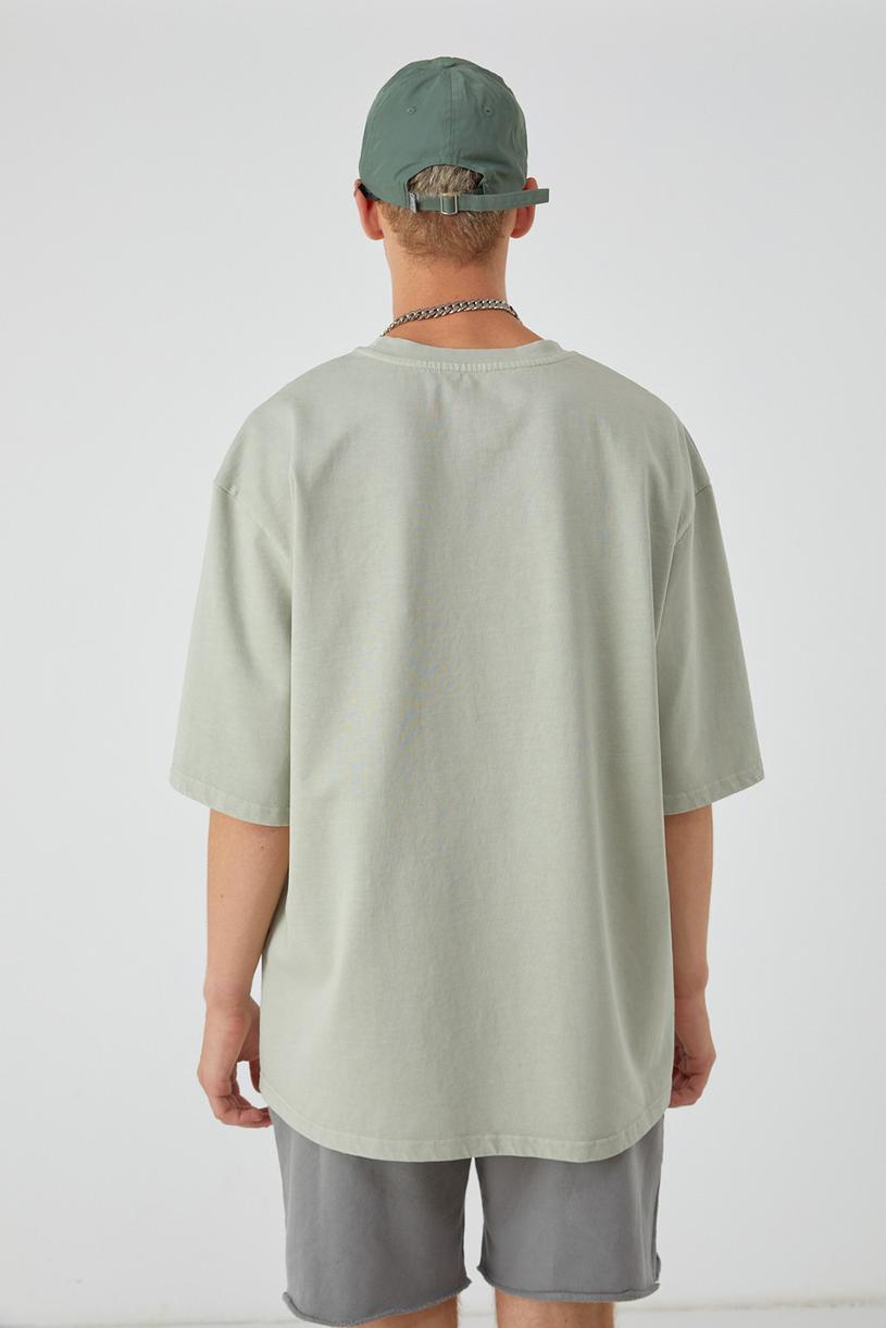Çağla Yeşili Yıkamalı Kompakt Tshirt