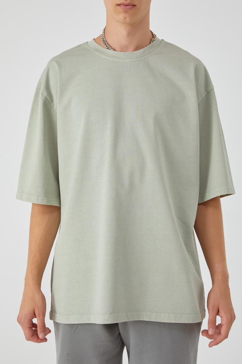 Çağla Yeşili Yıkamalı Kompakt Tshirt