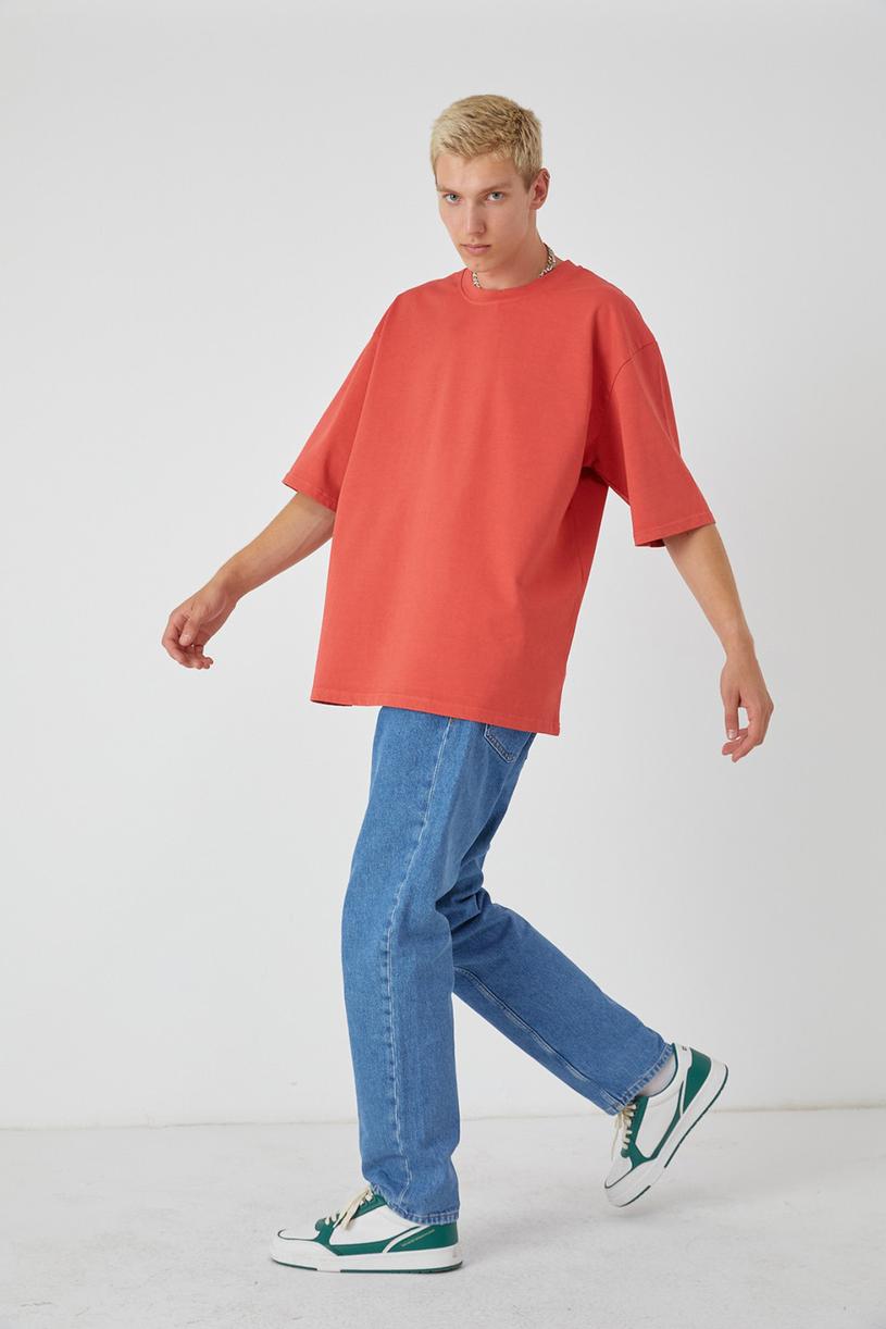 Soluk Kırmızı Yıkamalı Kompakt Tshirt