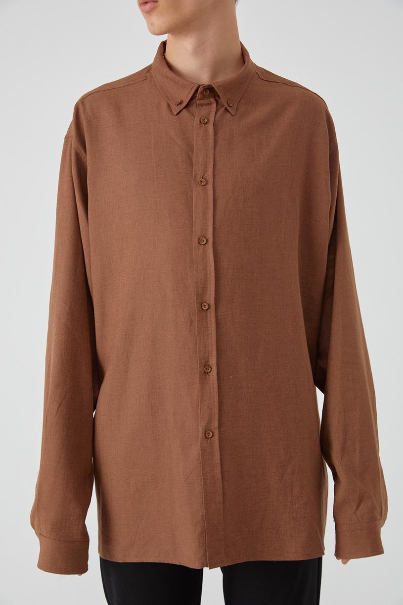 Brown Linen Mix Oversize Shirt