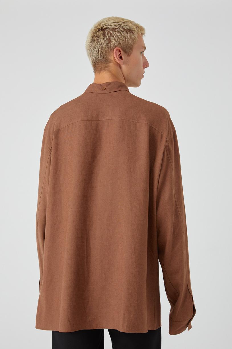 Brown Linen Mix Oversize Shirt