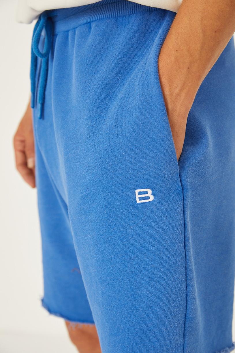 Blue Faded-washed Cut-out Jogging Short