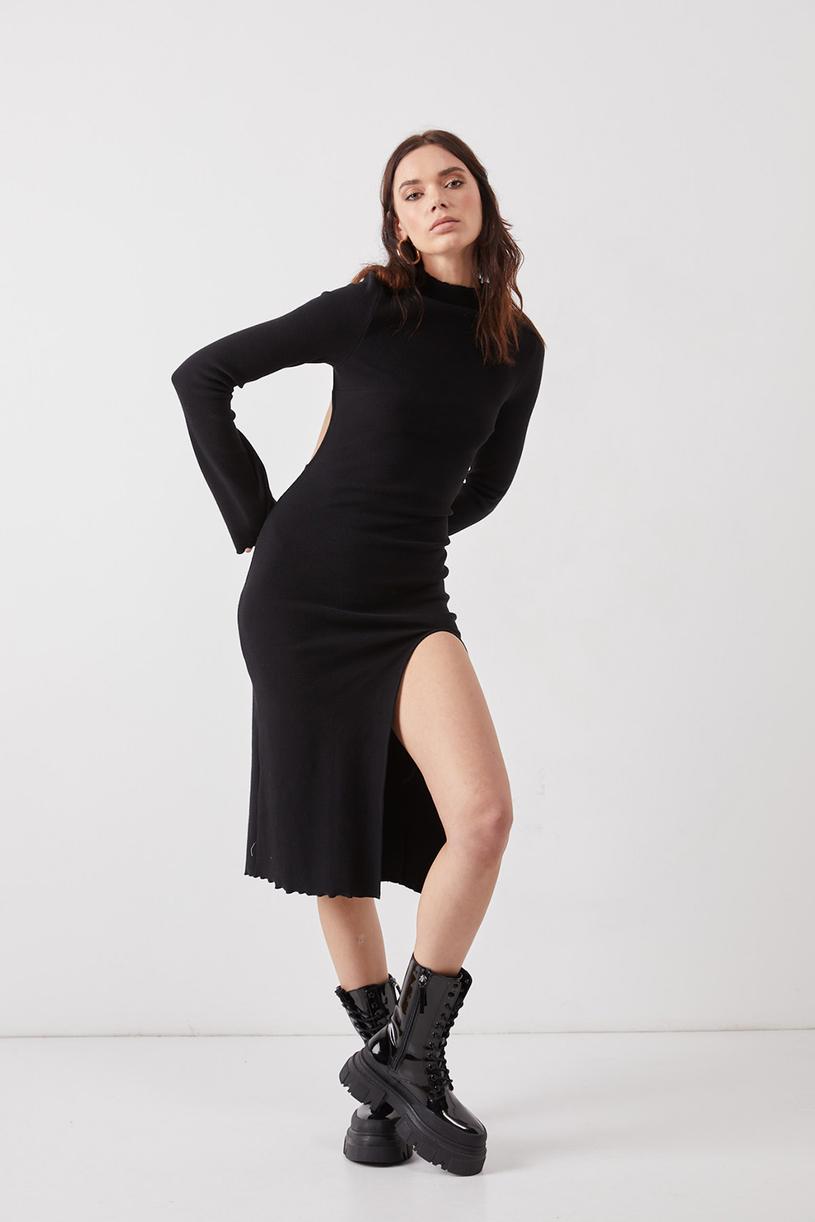 Black Backless Midi Dress