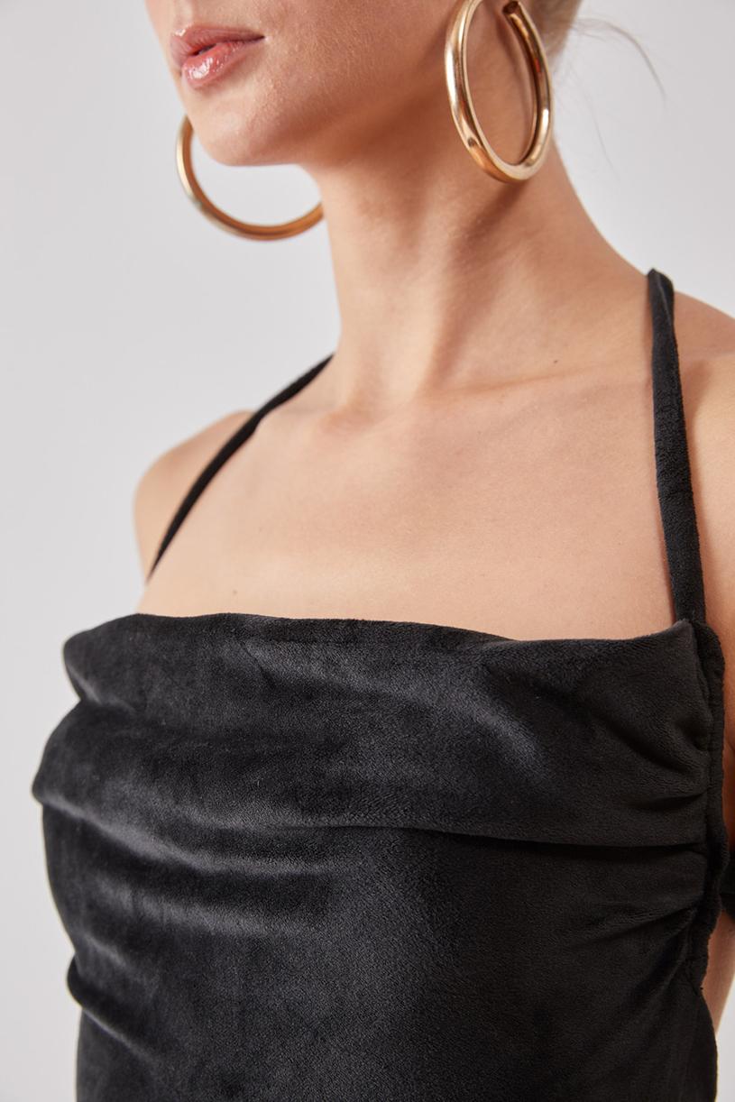 Black Cowl Neck Velvet Dress