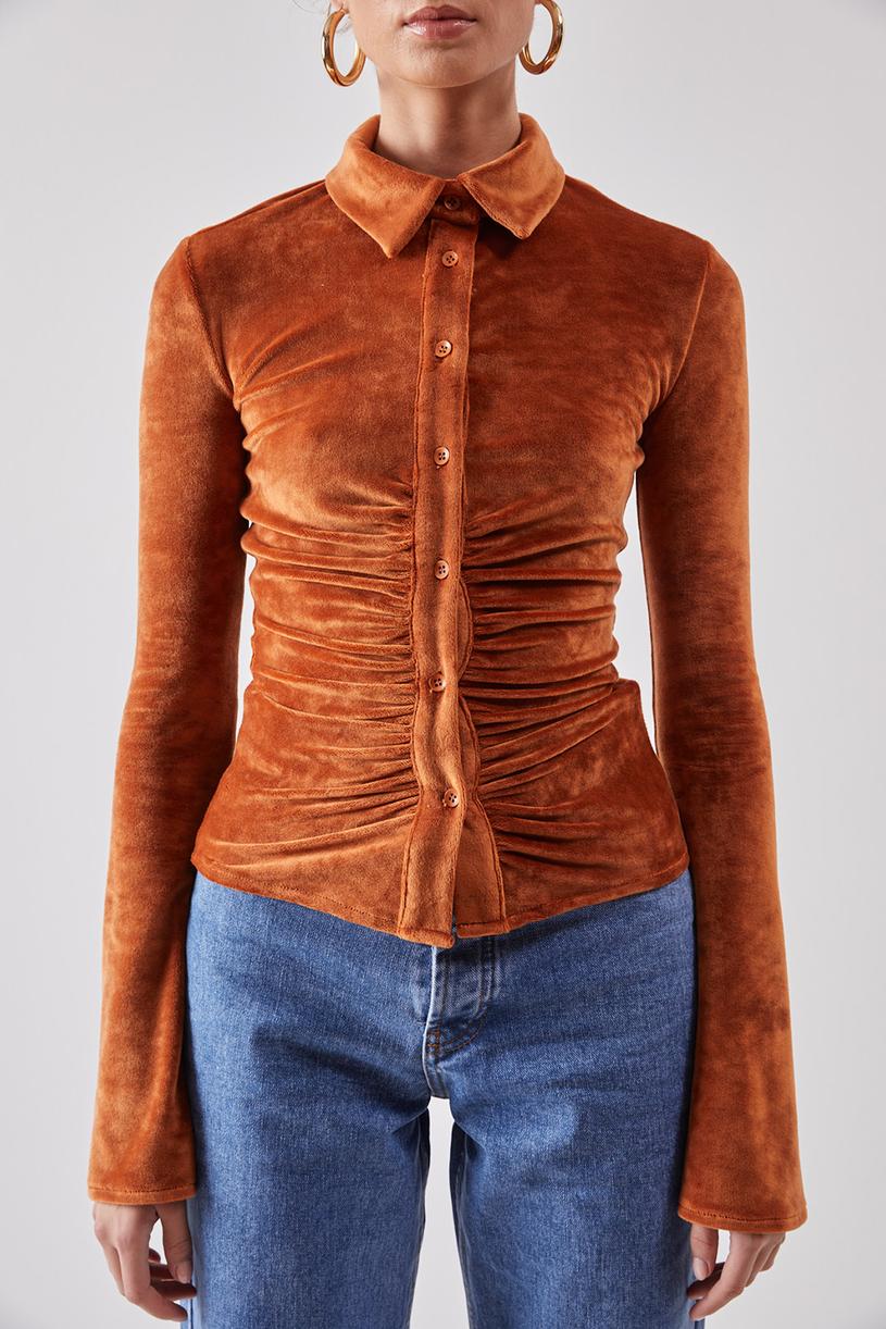 Copper Velvet Ruffled Shirt