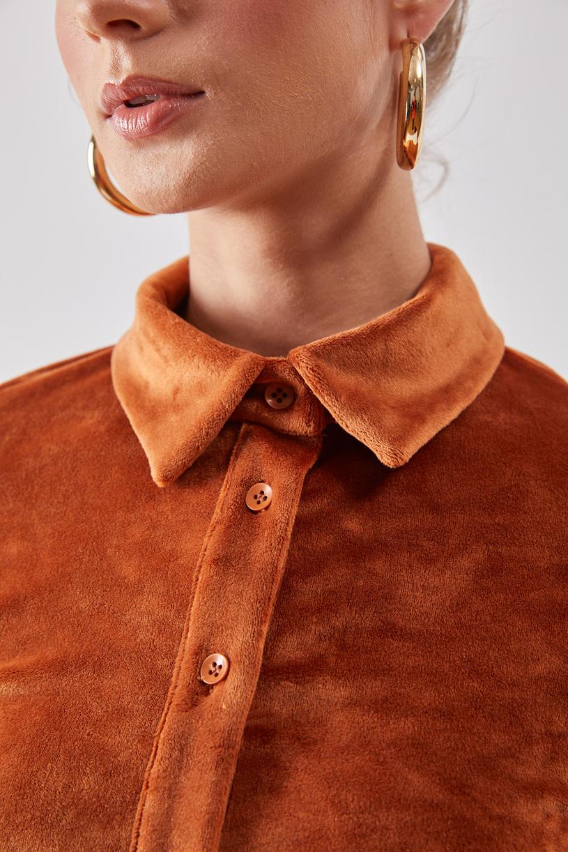 Copper Velvet Ruffled Shirt