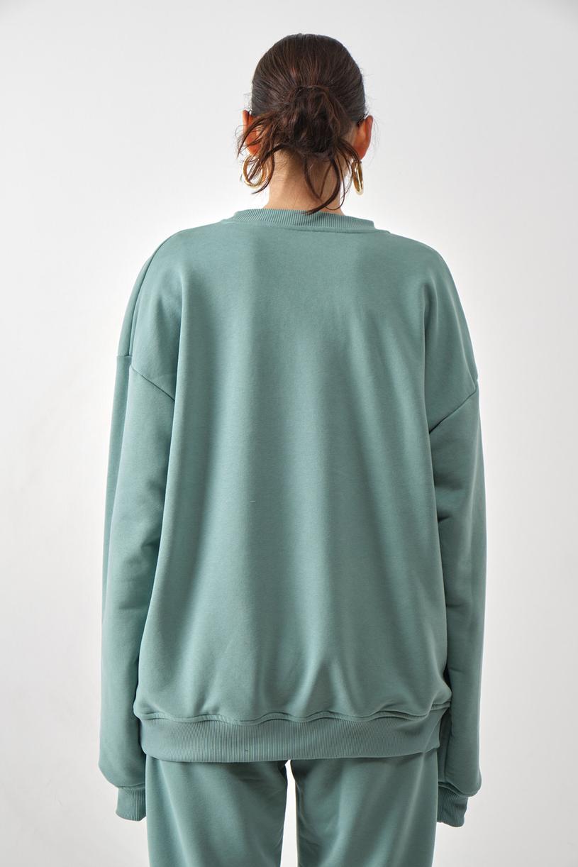 Green Oversize Basic Sweatshirt
