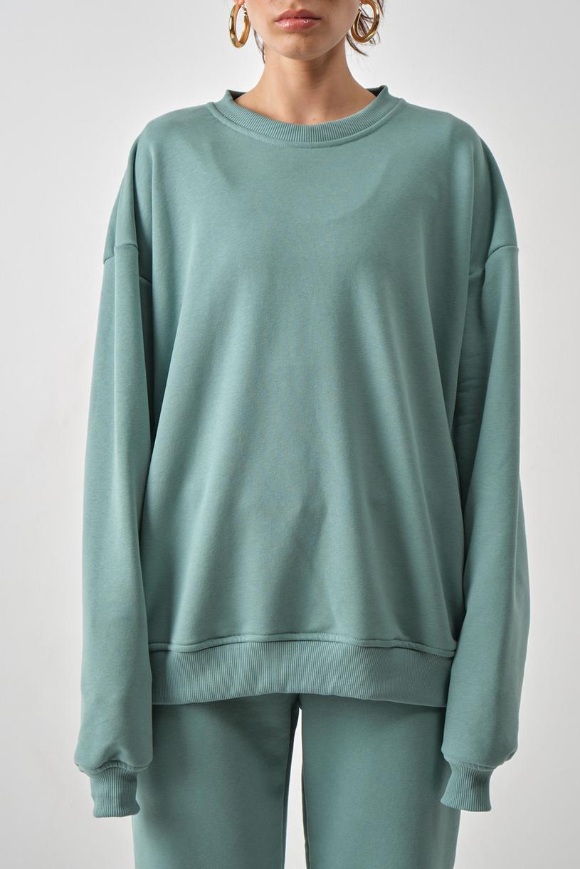 Green Oversize Basic Sweatshirt