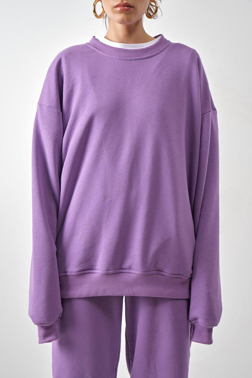 Purple Oversize Basic Sweatshirt