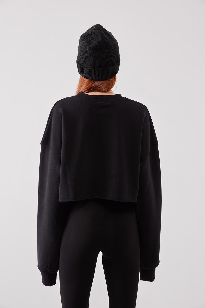 Siyah Basic Crop Sweatshirt