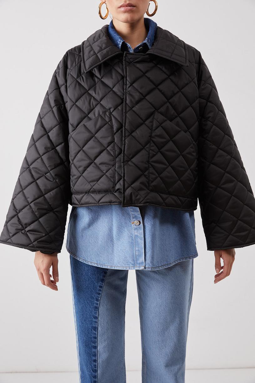 Black Quilted Cropped Coat