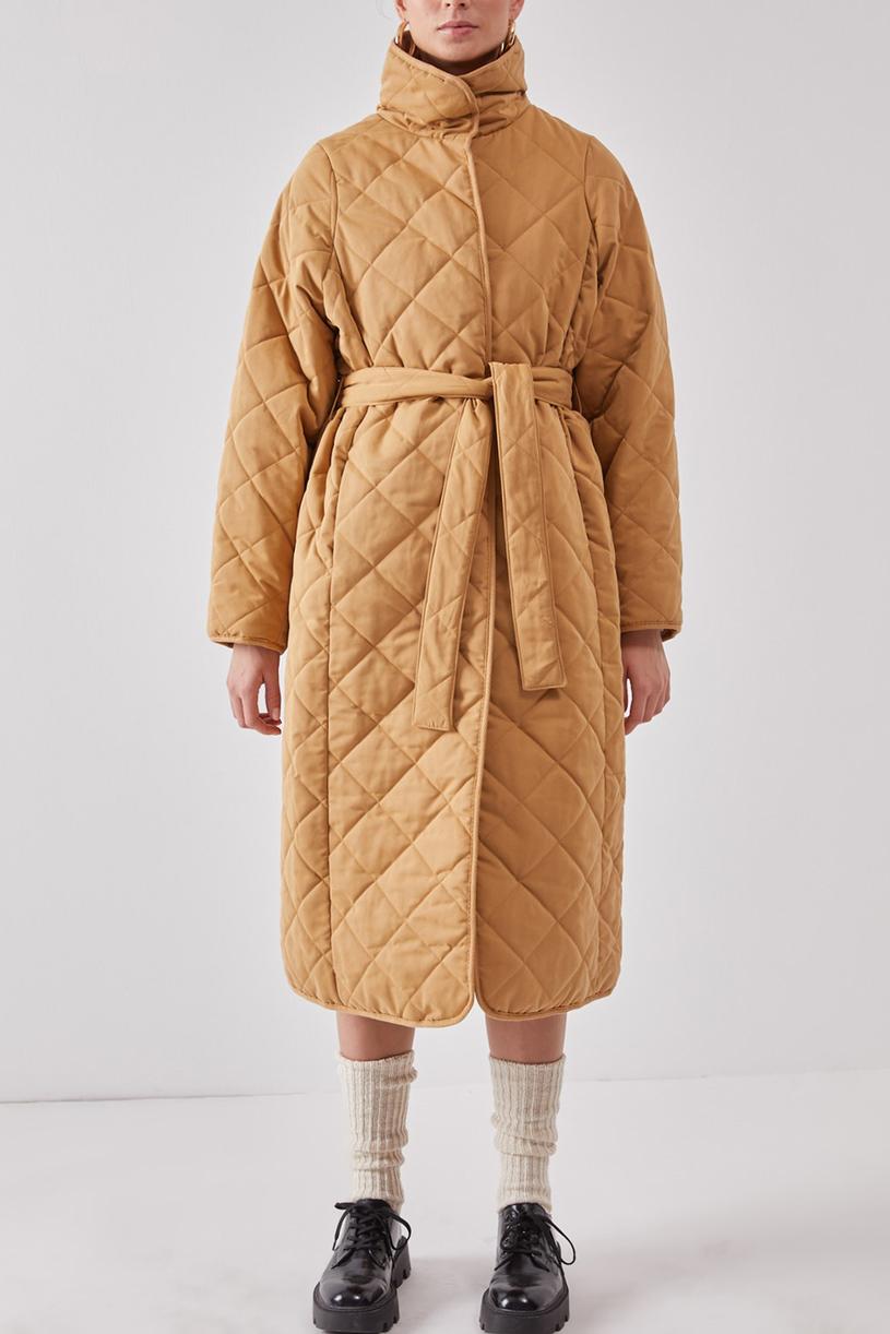 Camel Long Quilted Coat
