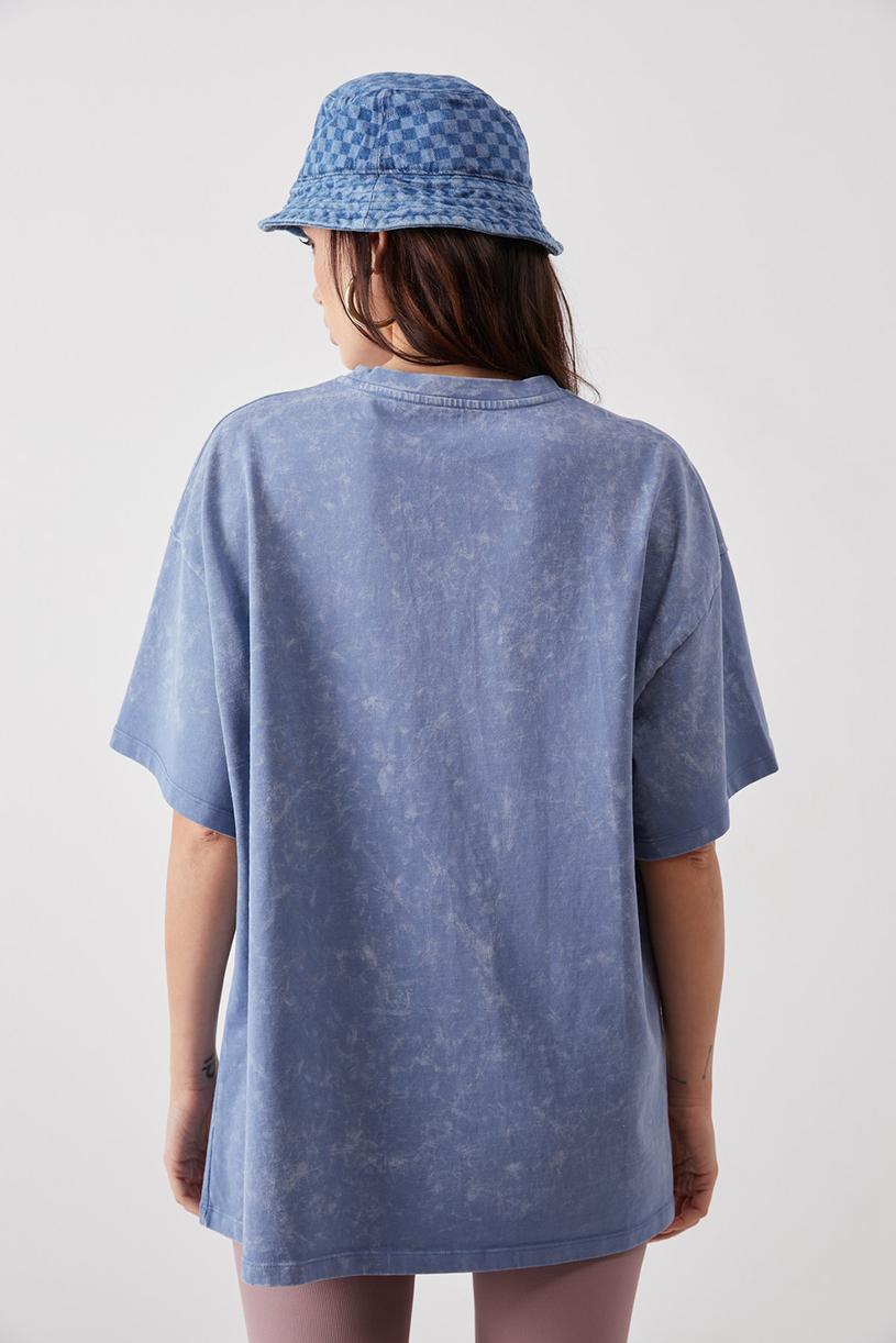 Soluk Mavi Batik Efektli Kompakt Tshirt