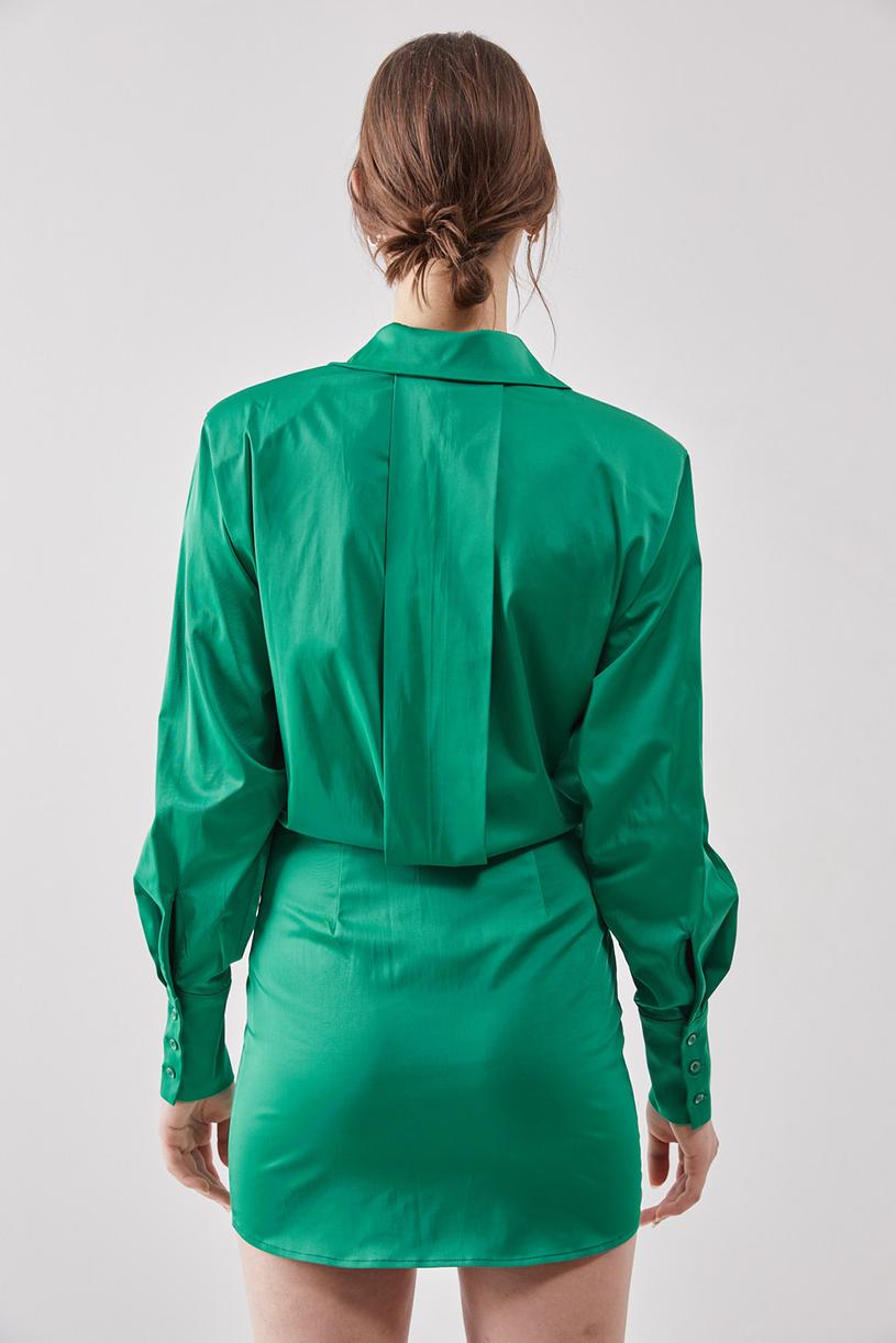 Green Padded Shirt Dress