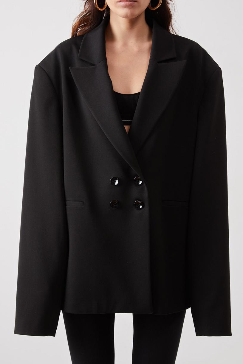 Black Double Breasted Oversize Jacket