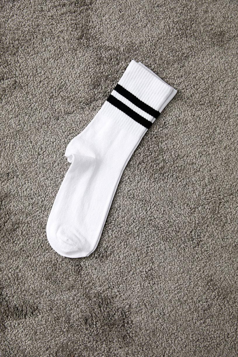 Beyaz Siyah Çizgili Çorap