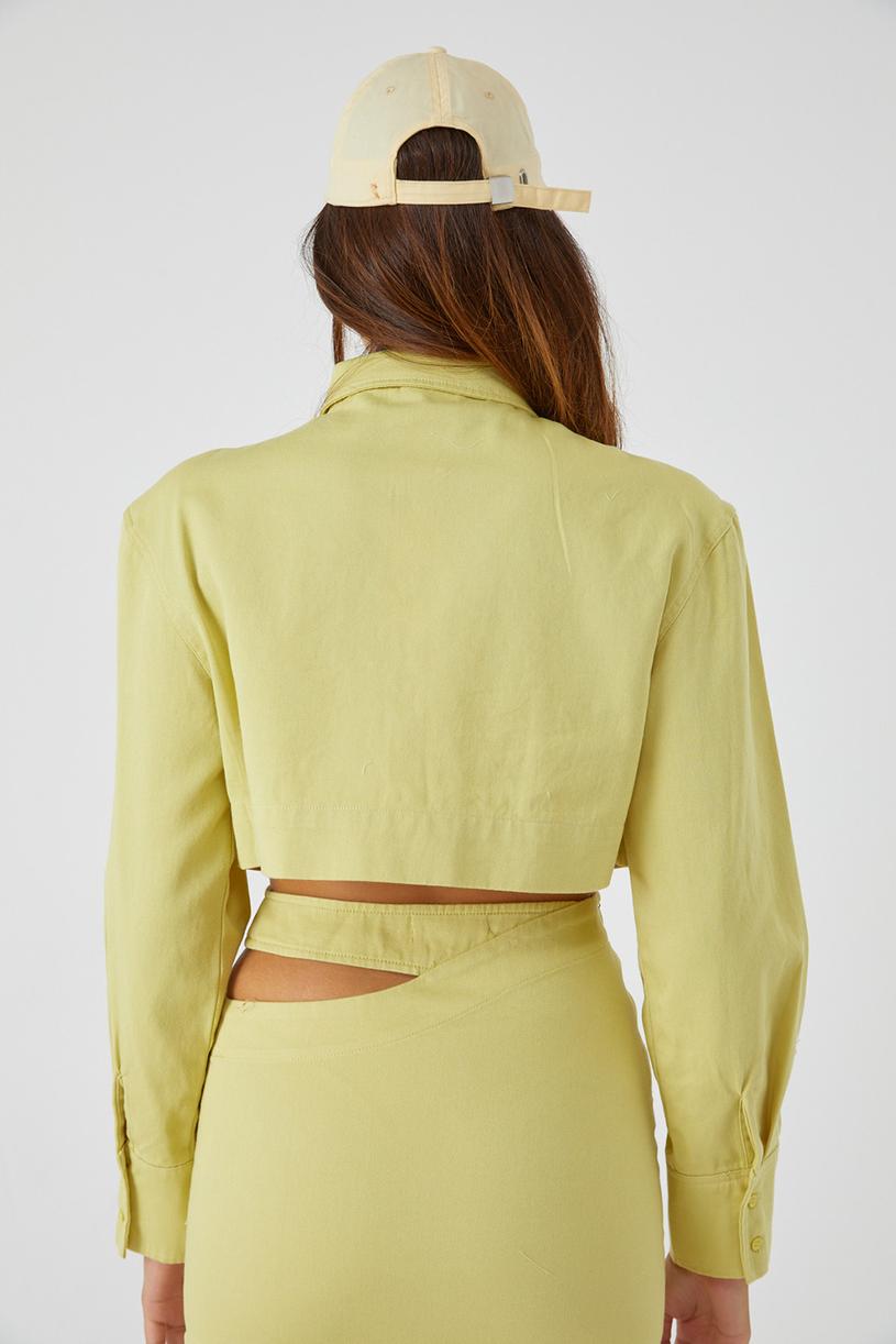 Lime Long Sleeve Crop Shirt With Padded