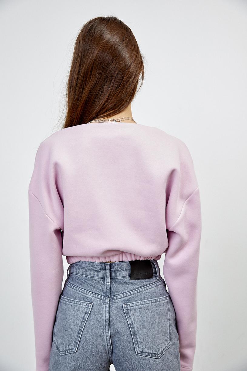 Lilac V Neck Elastıc Crop Sweatshirt