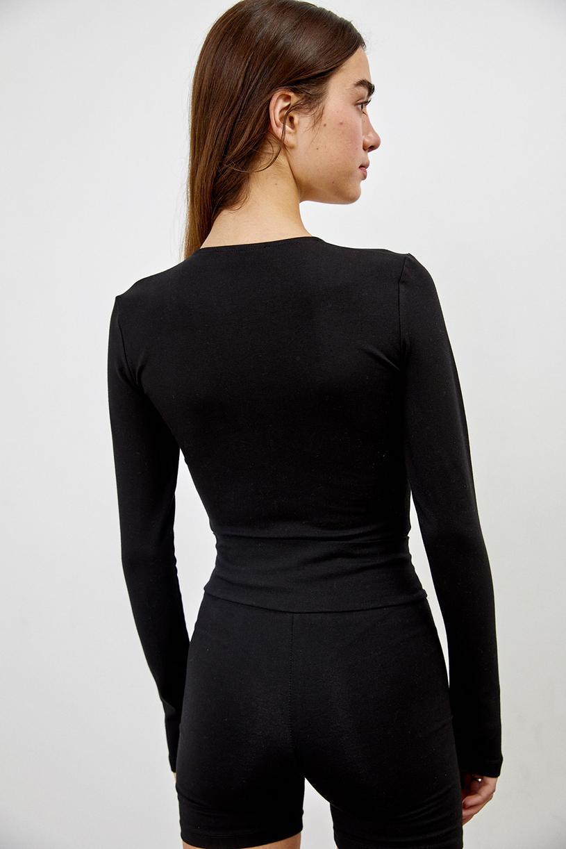 Black Oval Neck Cotton Bodysuit