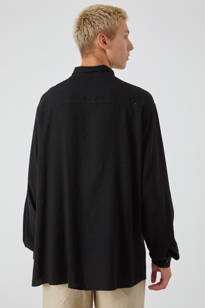 Black Linen Mix Oversize Shirt