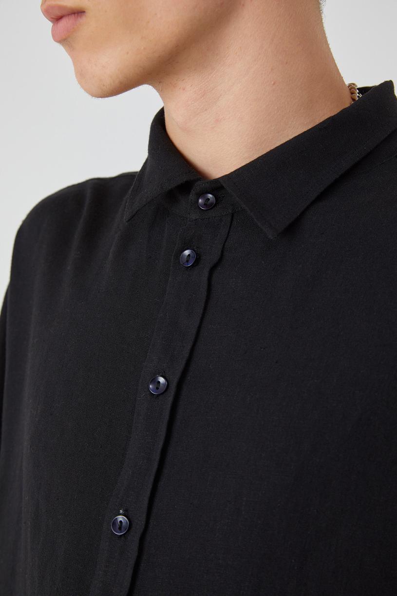 Black Linen Mix Oversize Shirt