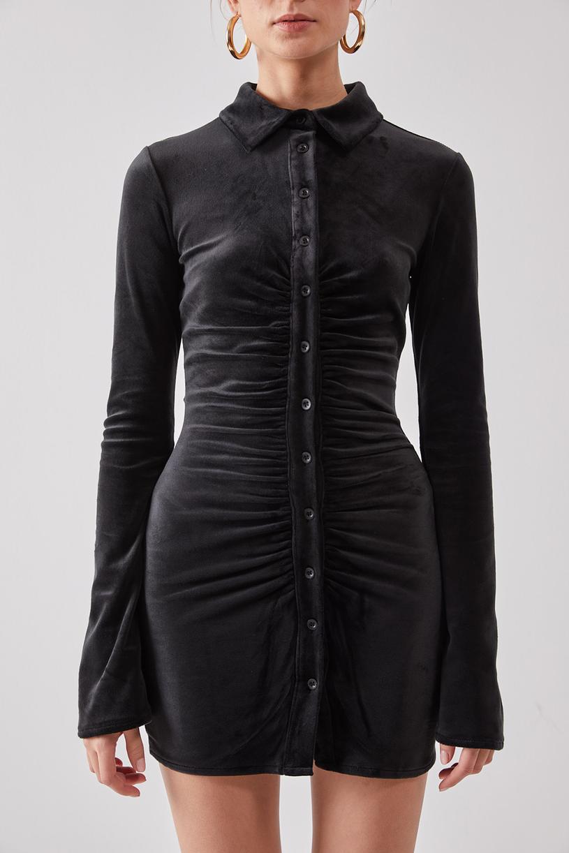 Black Velvet Ruffle Dress