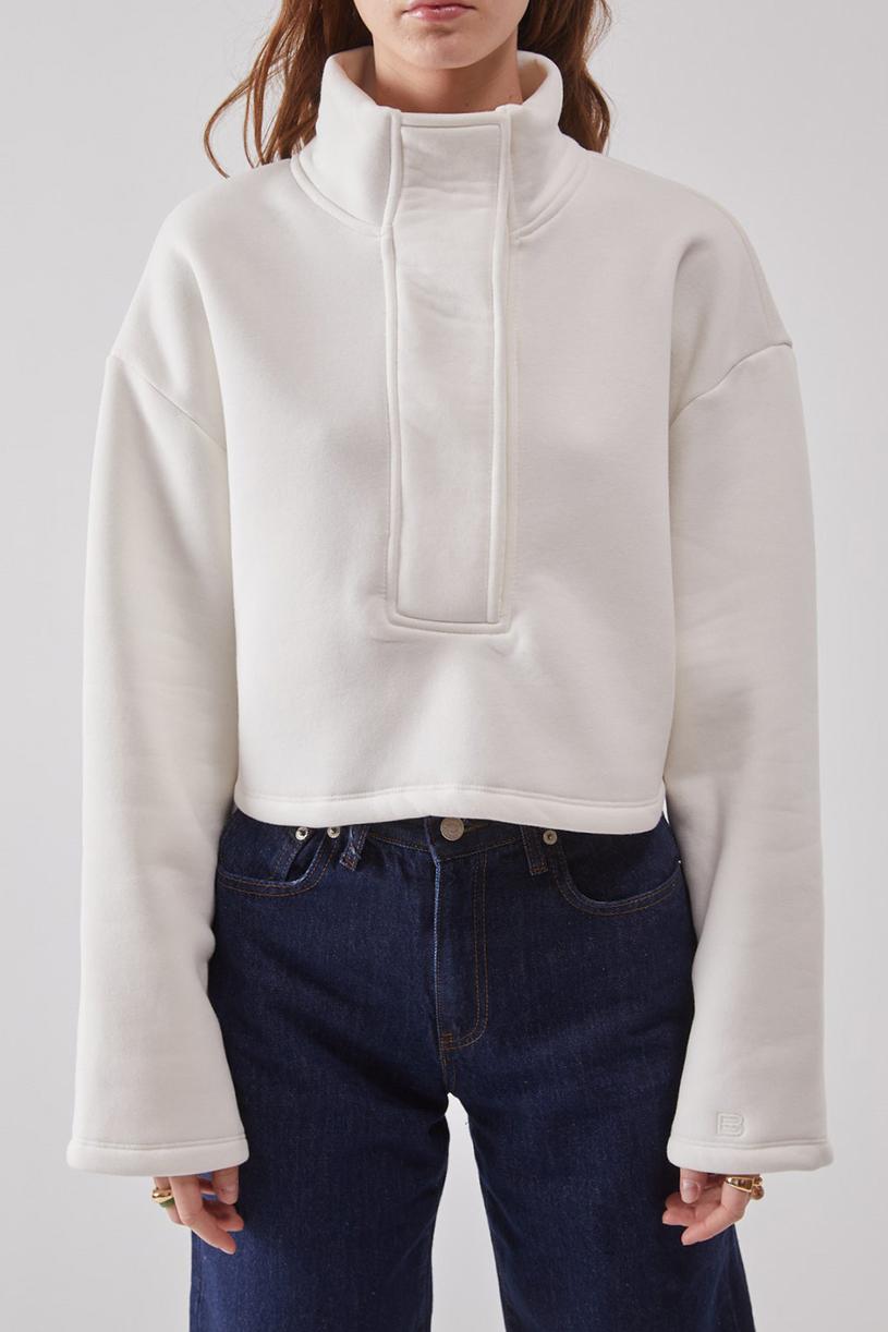 White Stand-up Collar Sweatshirt