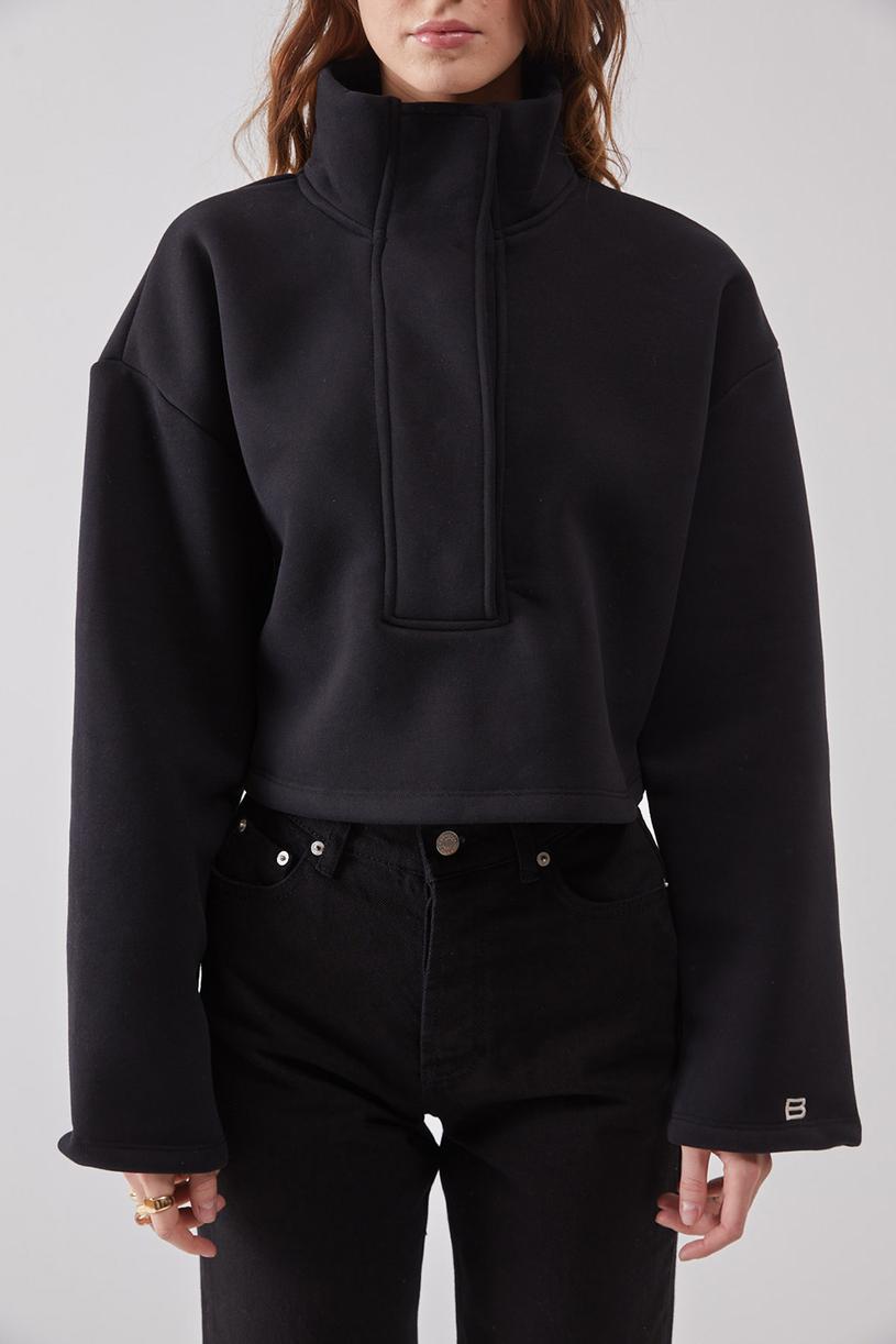 Black Stand-up Collar Sweatshirt