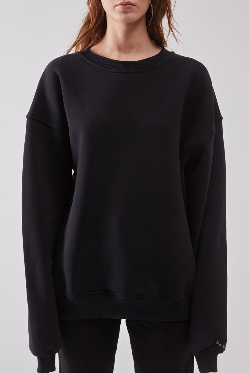 Siyah Baskılı Oversize Sweatshirt
