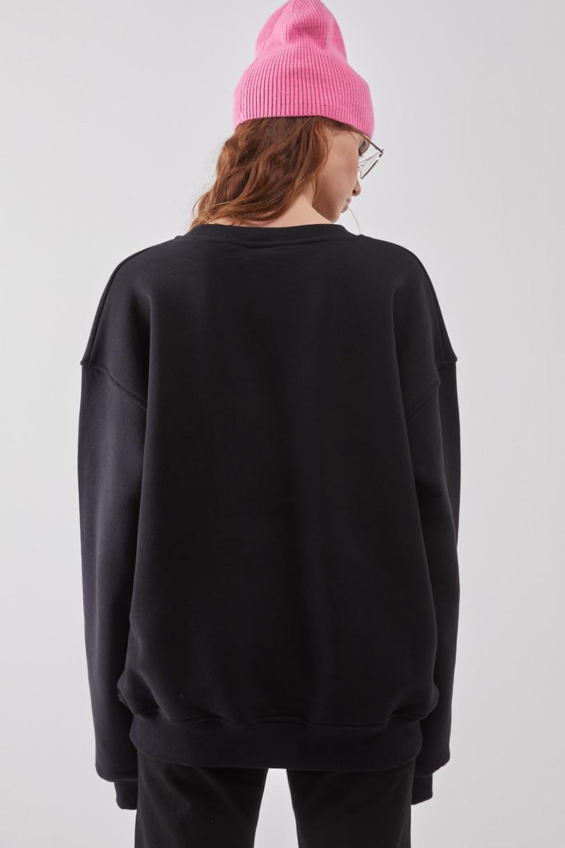 Siyah Baskılı Oversize Sweatshirt