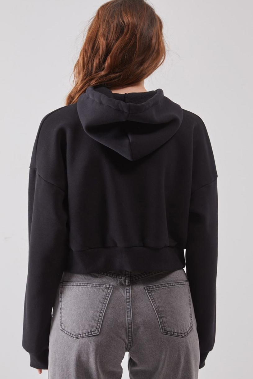 Siyah Kapşonlu Basic Sweatshirt