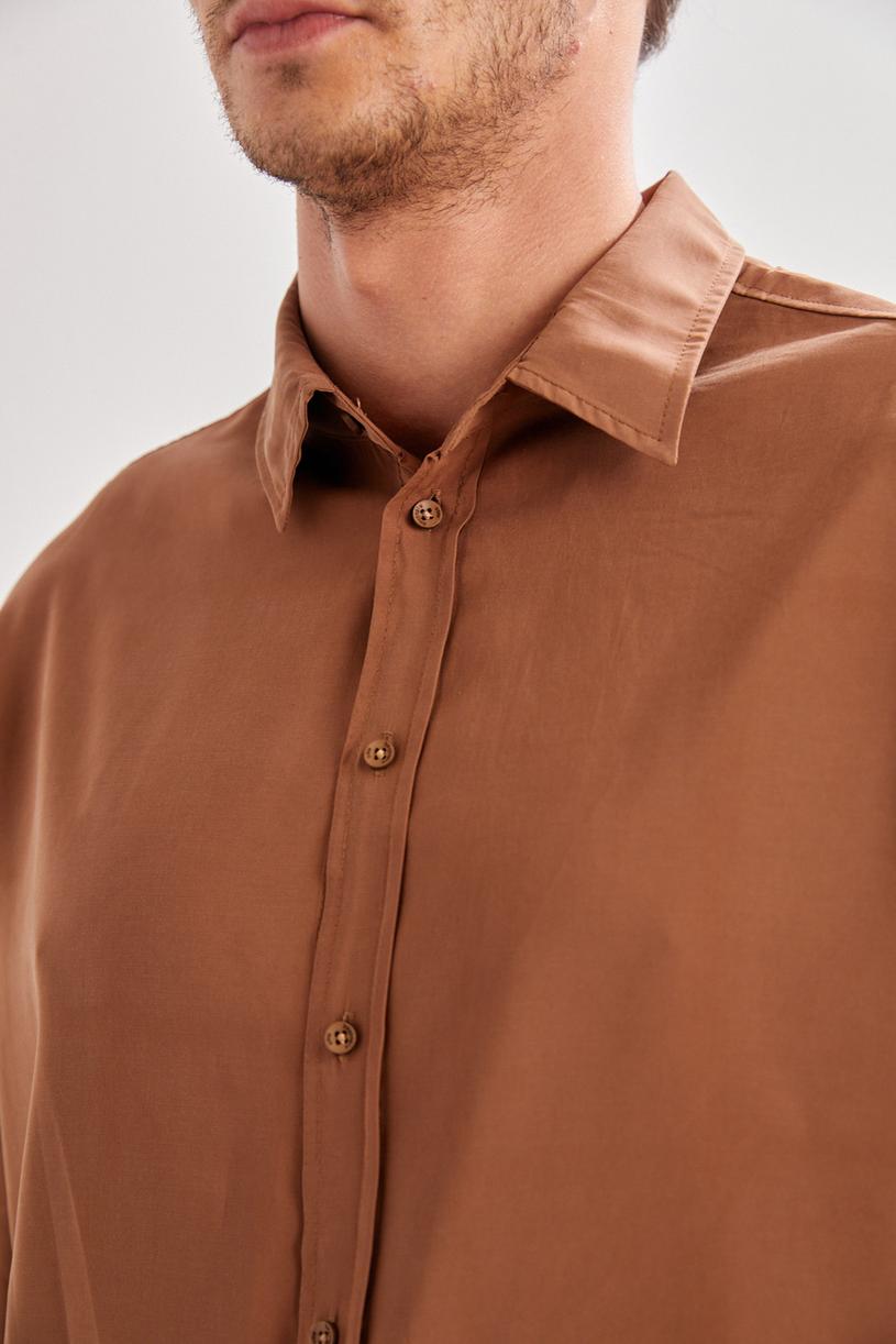 Kahverengi Oversize Modal Gömlek