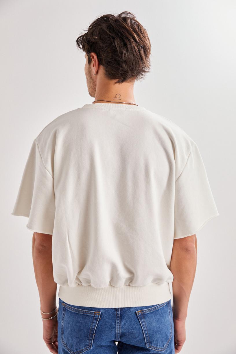 White Short Sleeve Washed Sweatshirt